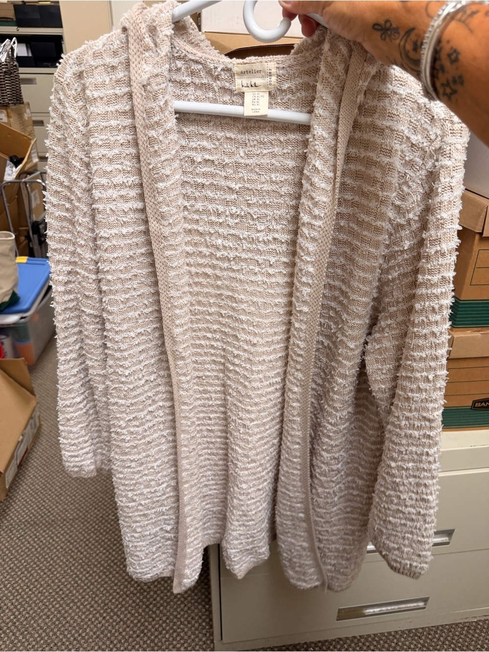 Cozy Open-Front Cream Textured Women's Sweater